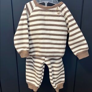 Striped Knit Baby Outfit - Brown and White